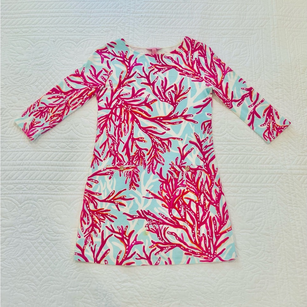 Lilly Pulitzer Girls 12 Multi-Color Coral Print Dress - Blue, Pink & Coral